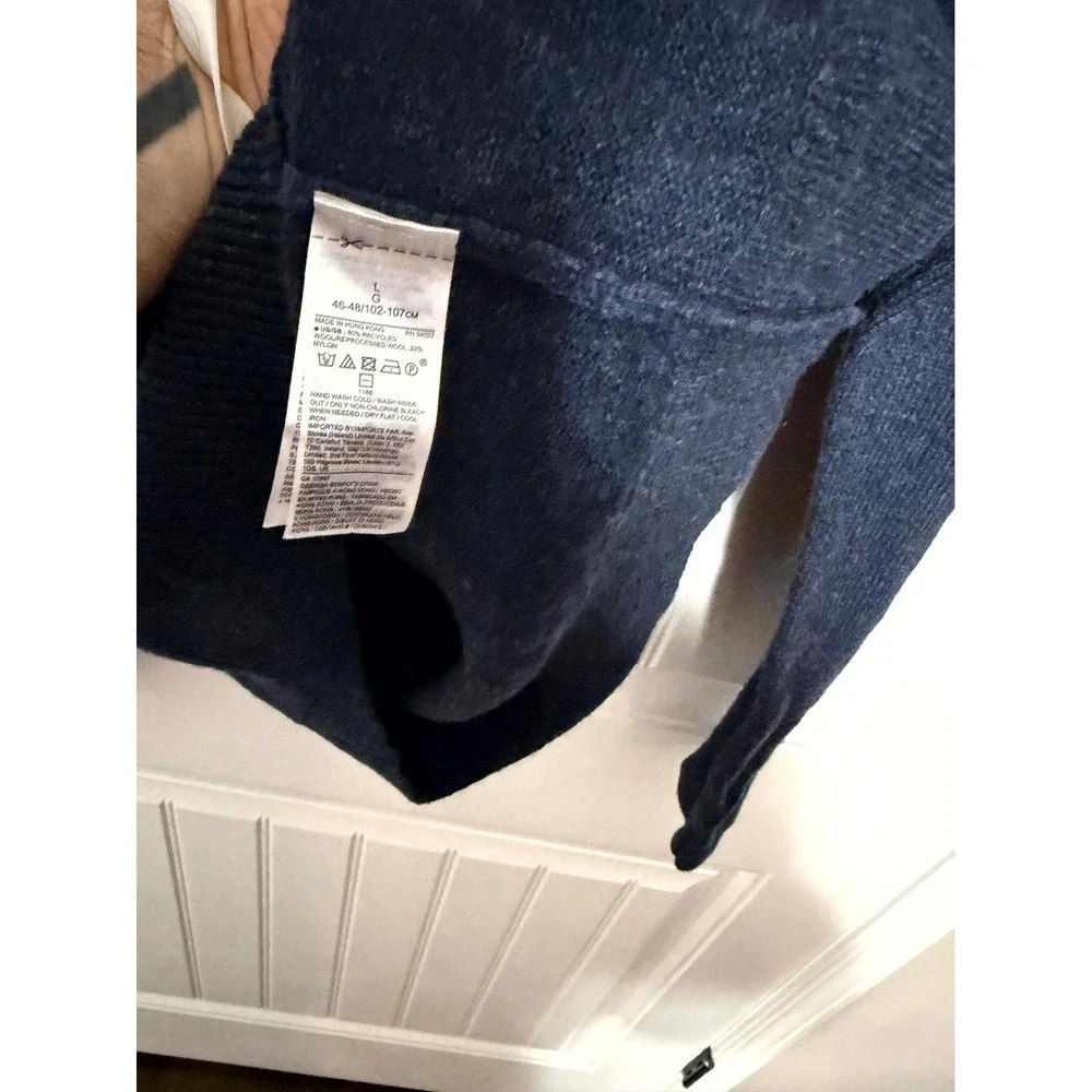 Banana Republic Wool Sweater Mens L Hooded Italian Yarn Navy Blue Pullover EUC